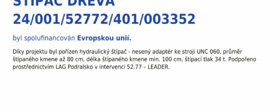 Nákup nového štípače dřeva pro výrobu rovnaného palivového dřeva